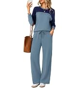 Casly Lamiit Women's 2 Piece Lounge Sets Casual Outfits Sweat Suits | Color Block Long Sleeve Swe...
