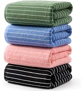 ecolook Premium Bath Towels Set of 4, 100% Cotton Striped Towels for Bathroom, Black and Pink