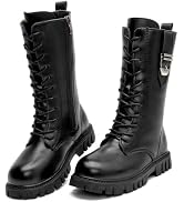 DADAWEN Boys Girls Knee High Boots Buckle Fashion Side Zipper Lace Up Combat Boots Winter Tall Ri...