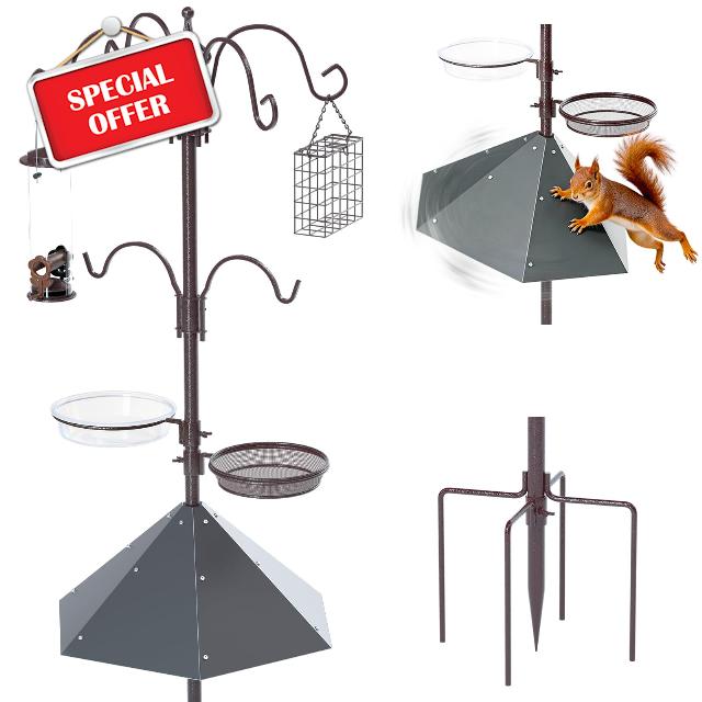 97" Squirrel Proof Bird Feeder Pole Kit with Metal Baffle                                                          Heavy Duty Multi Hook Outdoor Bird Feeding Station Stand