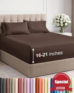 Extra Deep Pocket Queen Size Sheet Set - Breathable & Cooling - Brown                                                          Hotel Luxury Bedding with 16 to 21 inch Extra Deep Pockets