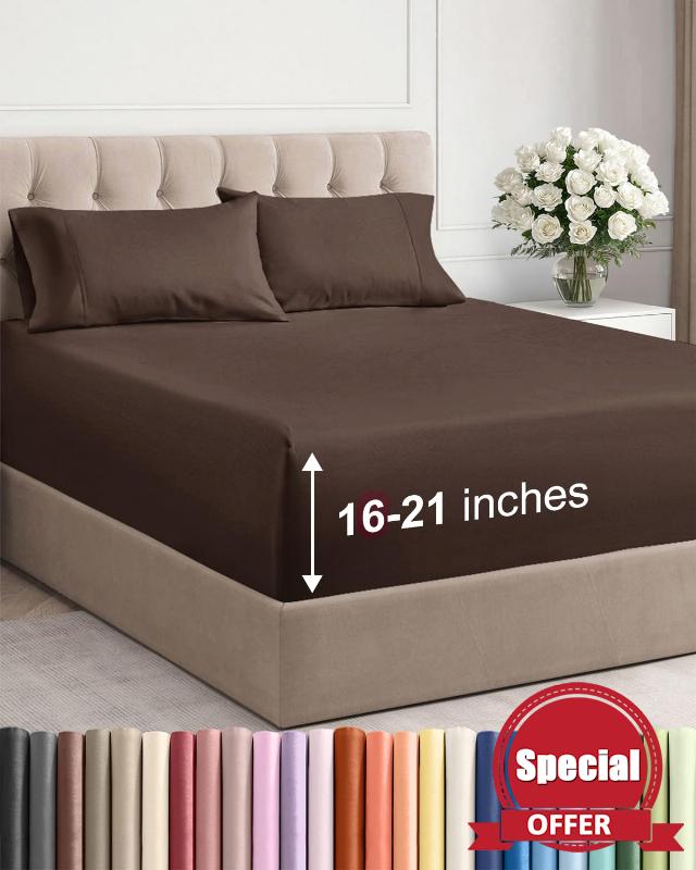 Extra Deep Pocket Queen Size Sheet Set - Breathable & Cooling - Brown                                                          Hotel Luxury Bedding with 16 to 21 inch Extra Deep Pockets
