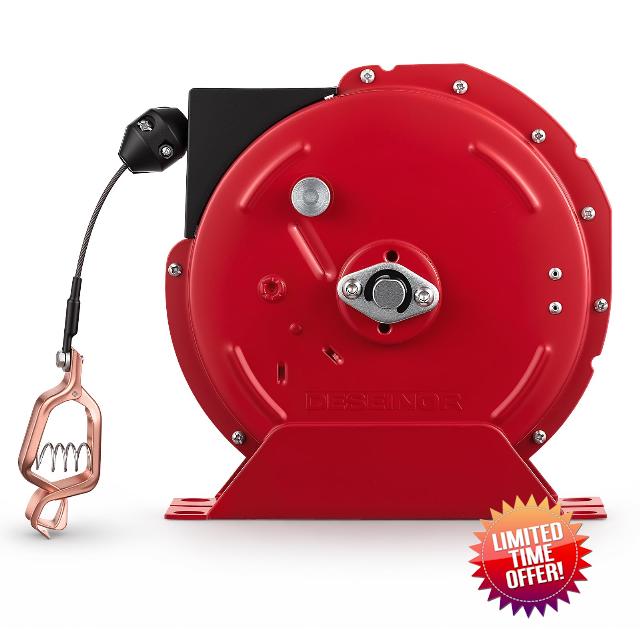 Konohan 50 FT Spring Retractable Grounding Reel with Ground Clamp                                                          Heavyduty Electrostatic Discharge Grounding Cable Reel for Industrial Equipment
