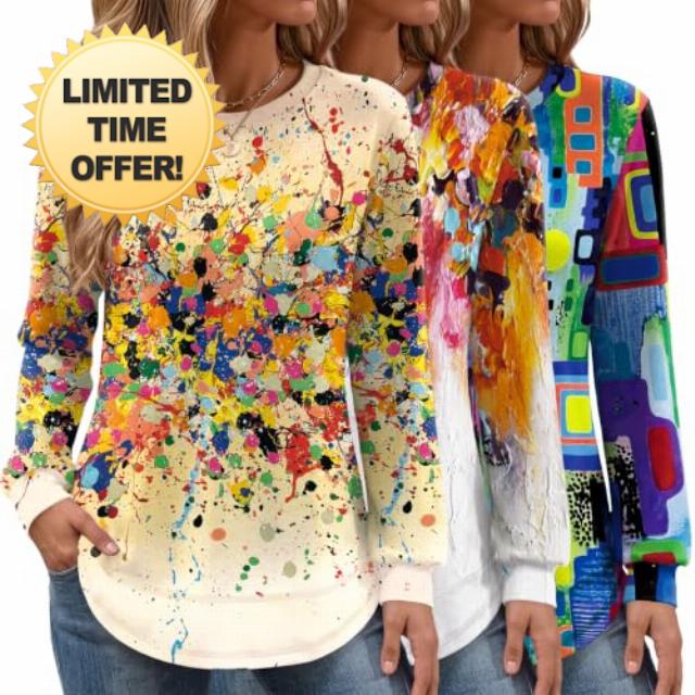 TCOT Women's 3 Pack Long Sleeve Shirts Lightweight Crew Neck Sweatshirts                                                          S-3XL
