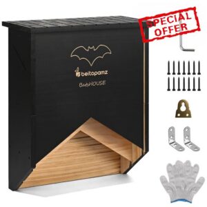 Bat House Wooden Outdoor Bat Box-Black                                                          Natural Wood