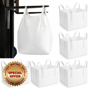 5 Pack Heavy Duty Builder's FIBC Bulk Bags 100 Gallon Sack Bags                                                          Woven Polypropylene Bags 32 x 32 x 24 Inch for Contractor Trash Construction Concrete Washout Gravel Sand Industrial Waste