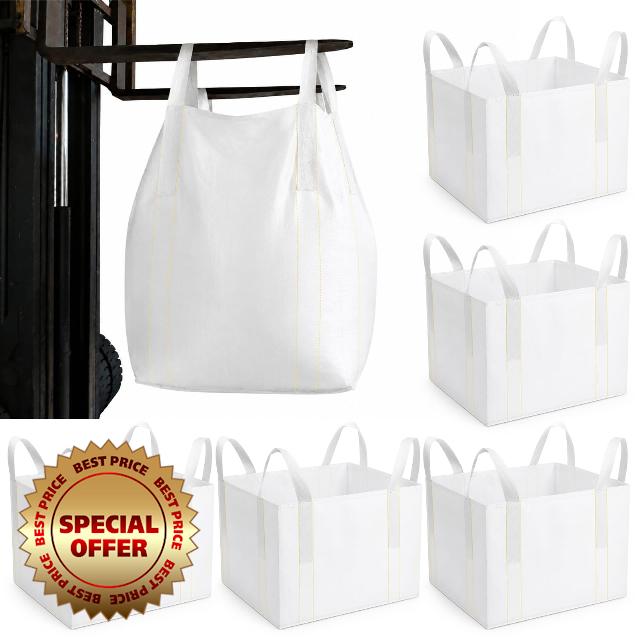 5 Pack Heavy Duty Builder's FIBC Bulk Bags 100 Gallon Sack Bags                                                          Woven Polypropylene Bags 32 x 32 x 24 Inch for Contractor Trash Construction Concrete Washout Gravel Sand Industrial Waste