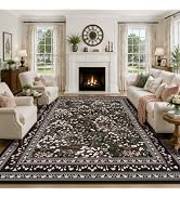 HelloTree 8x10 Floral Vintage Boho Area Rug for Large Living Room | Machine Washable Low Pile Non...