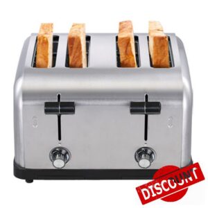 Commercial Grade Toaster 4 Slice 225 pcs/Hour 1800W Industrial Toasters Wide Slot 6-Settings Stainless Steel Heavy Duty for Restaurant Bagels