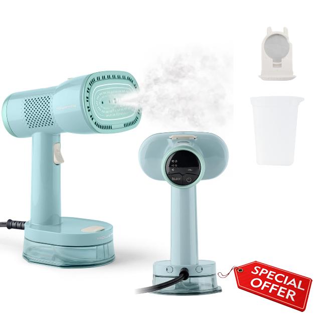 Rowenta AeroSteam Twist Handheld Clothes Steamer with Fabric-Grip                                                          Vacuum Steamer Suction and powerful steam for iron-like results in one stroke