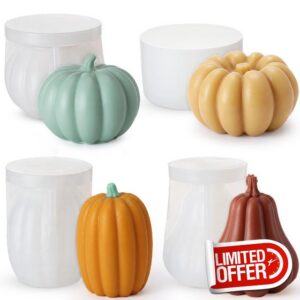 AceOrbit 4 Pcs 3D Pumpkin Candle Molds for Candle Making Fall Silicone Mold                                                          Halloween Thanksgiving Candle Molds Autumn Harvest Pumpkins Silicone Mould Epoxy Resin Soap Wax Mold Home Decor Handmade Gif