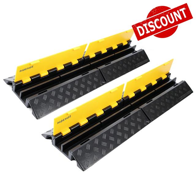 Rubber Cable Ramp Cord Cover Cable Protector Ramps Wire Hose Protective 2 Channel 22000 LBS Load Capacity Traffic Speed Bump for Asphalt Concrete Gravel Driveway Outdoor Indoor (2 Pack)