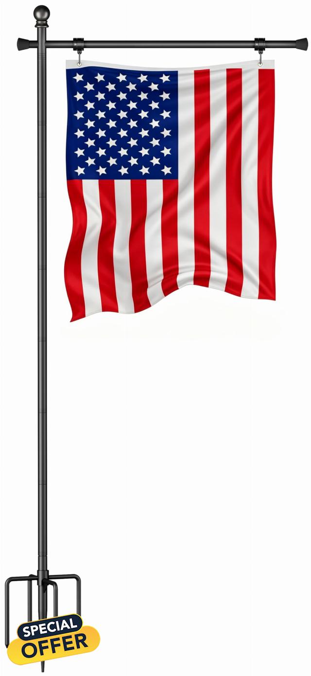 Koutemie 10FT In Ground Flag Pole Holder for Outside House for 3x5 Flags                                                          Adjustable Flag Poles for 3x5 American Banner Outdoor with 5 Prongs Base