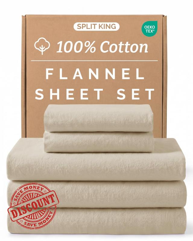 Cotton Flannel Bed Sheet Set - Cotton Flannel Sheets - Split King