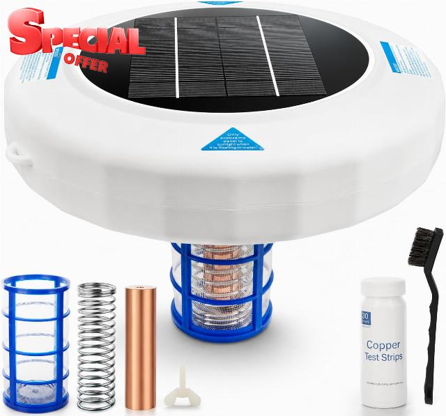 Upgraded Solar Powered Pool Water Care Device for Above Ground & Inground Pools Up to 45