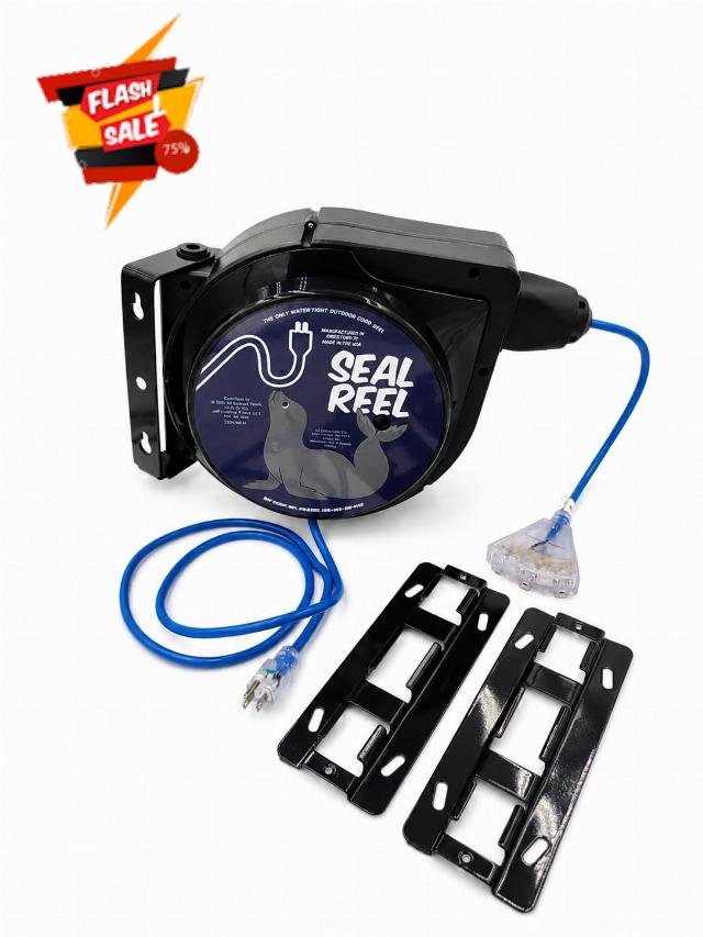 Watertight Outdoor Retractable Extension Cord Reel – 50ft 14/3 SJEOOW Cable