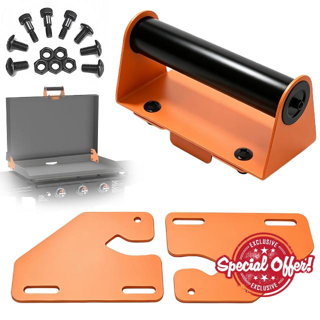 Handle & Hinge Kit for Blackstone 28”/36”/44” Griddles Lid Hinge Kit for Converts Hard Cover into Hinged Lid Fits Grills with 2+ Holes on One Side of Plate No Drilling Required Rapid Setup