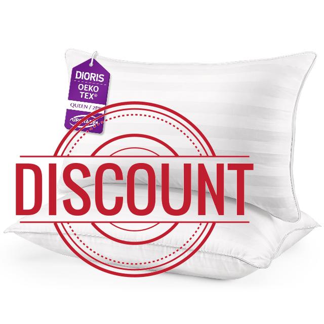 DIORIS Pillows Queen Size Set of 2 - Soft Bed Pillow for Sleeping Fluffy                                                          Hotel Quality | Down Alternative Fill | Ideal for Side/Back/Stomach Sleepers | Hypoallergenic & Breathable | Machine Washable