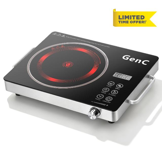 GenC Portable Single Burner Electric Infrared Cooktop Digital Timer                                                          Touch Control