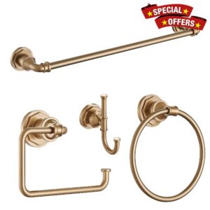 Champagne Gold 24In 4 Piece Bathroom Hardware Set，Bathroom Accessories Set                                                          24 inch Towel Bar