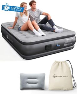 JUITOY Queen Air Mattress with Built in Pump Gray                                                          18in Height with Built in Pump Newly Upgraded one-Touch air Mattress with pillowNo Peculiar Smell for Camping