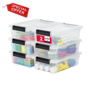 IRIS USA Storage Bins with Lids |Made in USA| 2 Qt - (6-Pack) - Clear/Black                                                          Sensory Craft Organizers