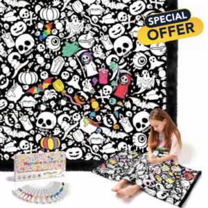 ROYAMOON Halloween Boo Washable Coloring Blanket Kit for Kids & Adults                                                          20 Washable Markers