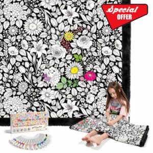 ROYAMOON Flowers Washable Coloring Blanket for Adults & Kids - 20 Markers                                                          40x60 Inch