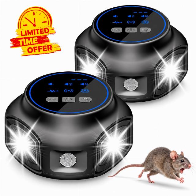2026 Ultrasonic Rodent Repellent Plug in Mice Repellent Indoor for Home                                                          2 Pack Electronic Mouse Repellent Devices with 3-Mode Strobe Lights Control for Rat