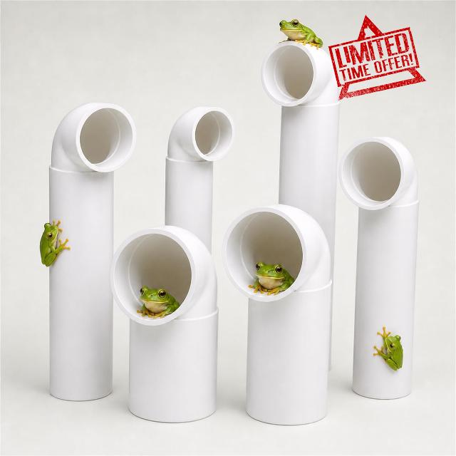 6-Piece Tree Frog House for Outside Gardens                                                          Mixed-Size PVC Pipes with Elbows