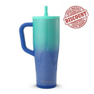 Ice Shaker 40 oz Tumbler with Handle and Straw | 40oz Ocean Breeze| Cold for 30+ Hours | 2-in-1 Tumbler Shaker Bottle | Odor-Free 40 ounce Bottle for Water