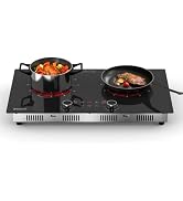 Disaenvir 2 Burner Electric Cooktop 110V - 24 Inch Countertop Electric Stove with Handles 2000W, ...