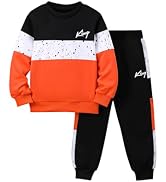 Fdqin Boys Sweatsuit Letter Print Texture Sweatshirt and Jogger Pant Sets | 6 Pcs,Long Sleeve Cre...
