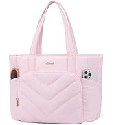 LOVEVOOK Tote Bag for Women, V-Quilted Puffer Tote Bag with Zipper for Work Travel Nurse Teacher