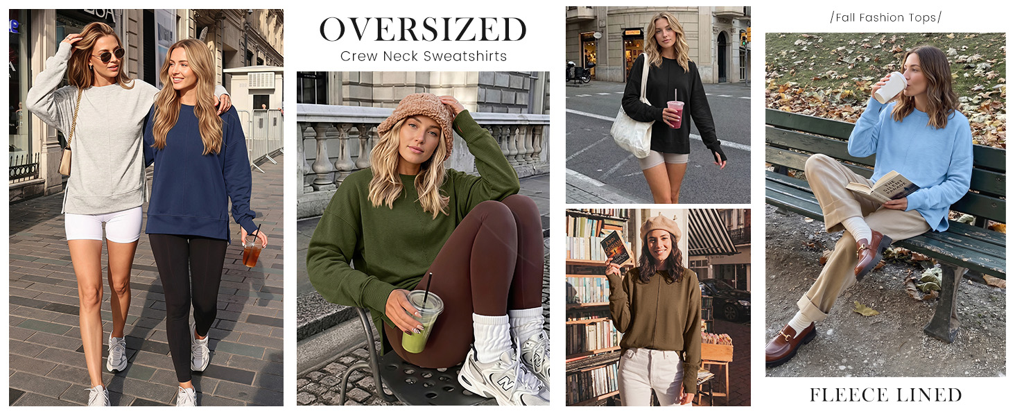 Women drop shoulder Oversized Sweatshirts Crew Neck Long Sleeve Shirt Casual Pullover Sweatshirt