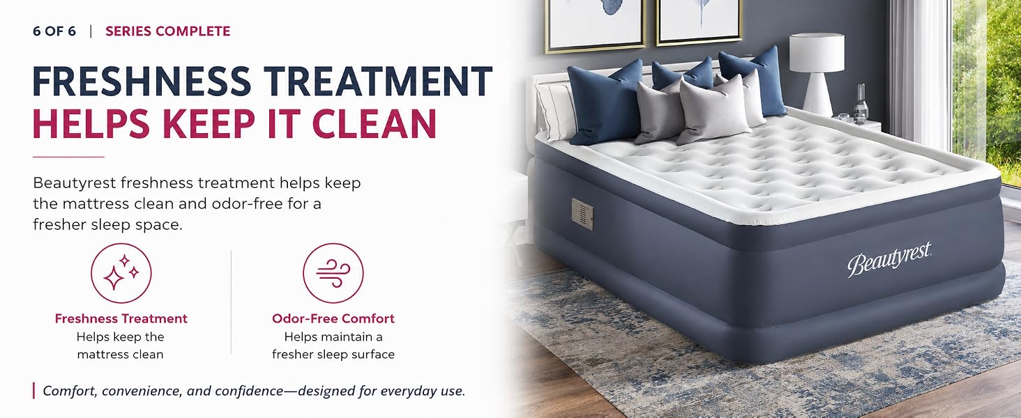 Beautyrest air mattress with freshness treatment for clean odor free sleep surface