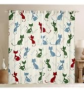 Mid Century Black Cat Curtains Kid Bedroom 2 Panel Blackout Curtain 38x45in | Abstract Geometric ...