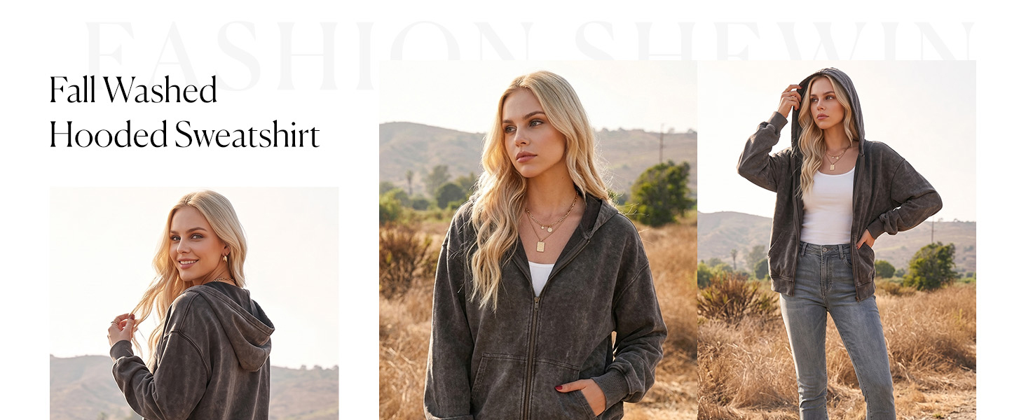 SHEWIN Oversized Full Zip Up Hoodie Lightweight Sweatshirts For Women Fall Jackets Casual Trendy