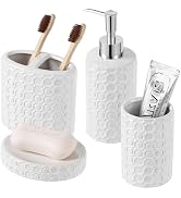 3-Piece Ceramic Bathroom Accessories Set - Soap Dispenser, Toothbrush Holder & Soap Dish with Mod...