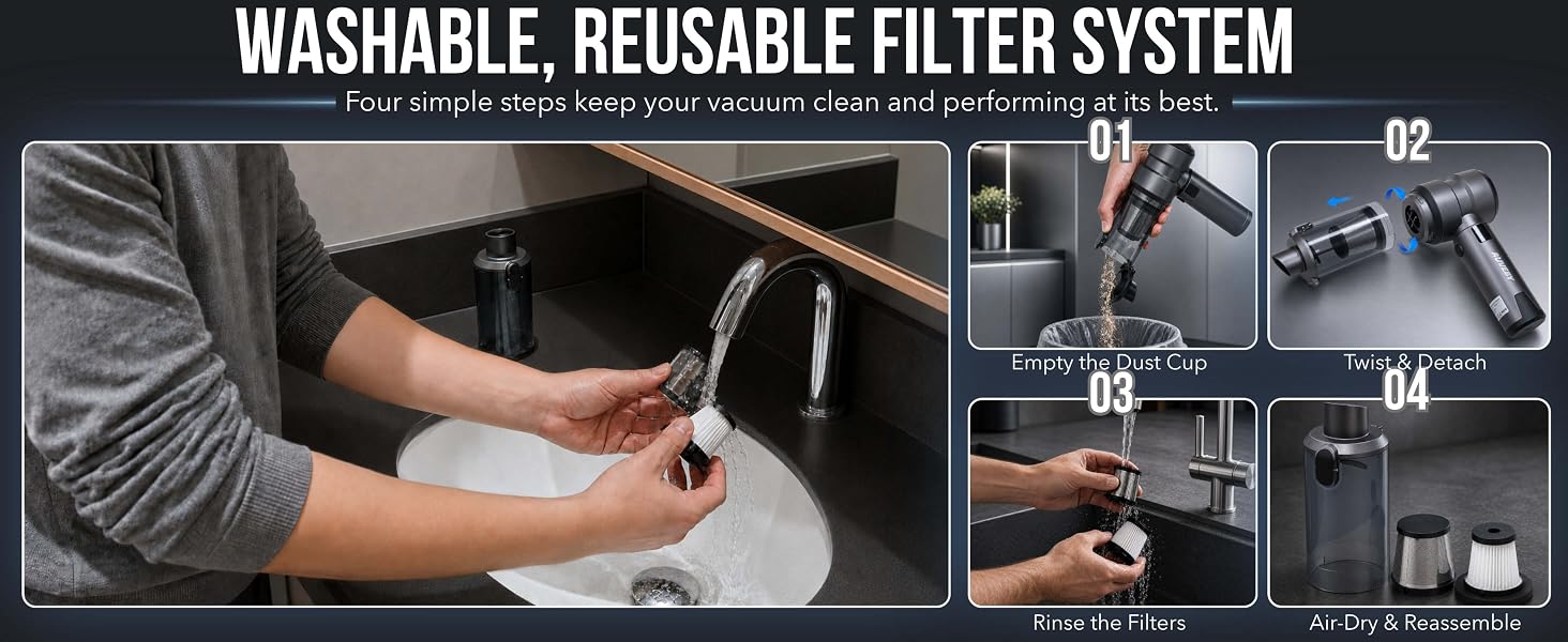 AUVEBY vacuum cleans window tracks, keyboards, shelves and sofas and blows leaves off cars