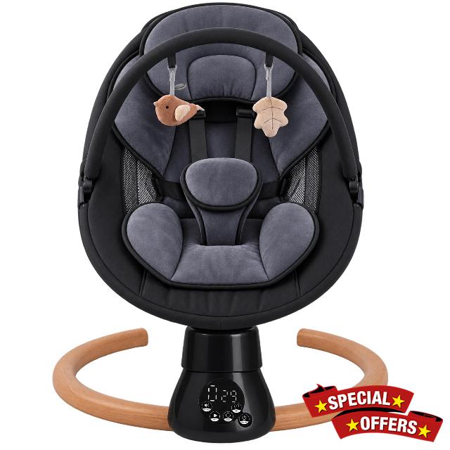 Black Smart Electric Baby Swing for Infants with 10 Preset Melodies                                                          Upgrade Portable Infant Swing