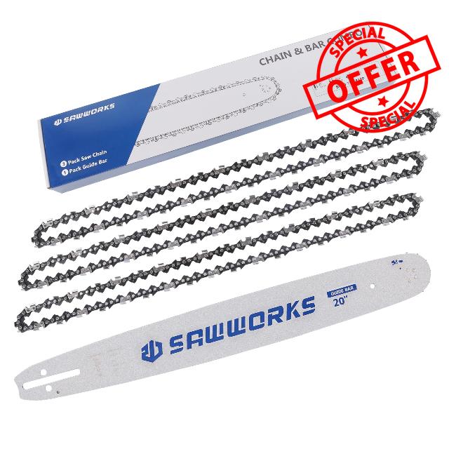 SawWorks 20 Inch Chainsaw Bar and Chain Combo .325" Pitch .058" Gauge 76DL Fit Vevor 58CC
