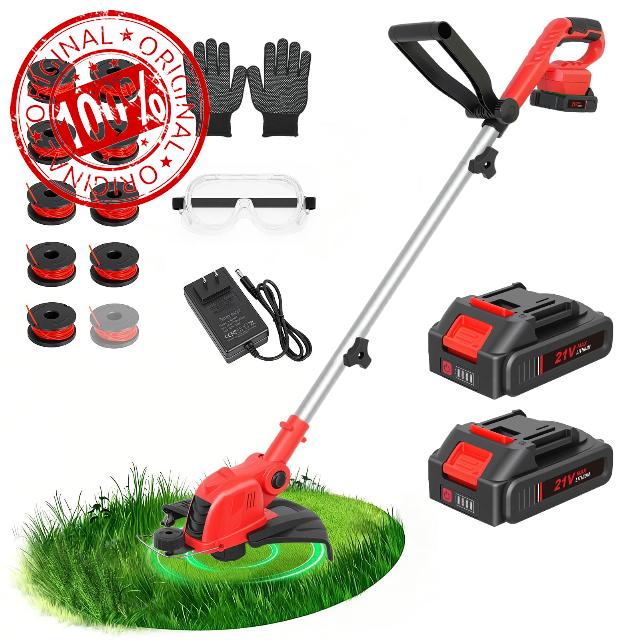 21V Cordless String Trimmer & Edger with 2.5Ah Battery &Fast Charger                                                          12 Inch Auto-Feed Grass Cutter