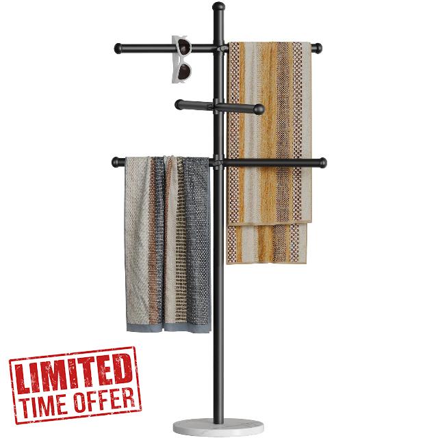 HOOBRO 63''H Pool Outdoor Towel Rack with Marble Base and Adjustable 3-Arm                                                          Freestanding Towel Rack with Adjustable 3-Arm Towel Holder for Outdoor & Indoor