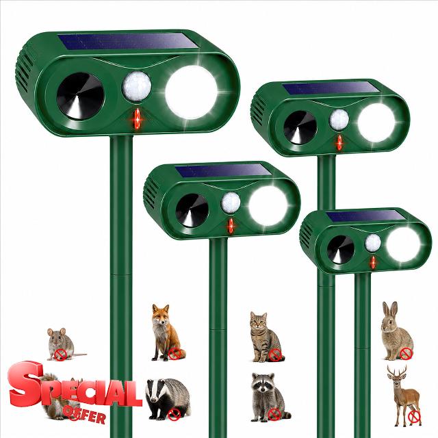 2026 Ultrasonic Solar Animal Repellent with Motion Detection (4 Packs)                                                          Outdoor Squirrel Cat Raccoon Rabbit Dog Deterrent Deer Repellent Devices for Yard Use