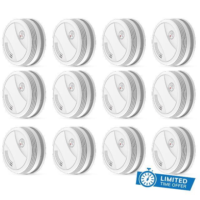 12 Pack Photoelectric Home Safety Detector                                                          10-Year Battery Life