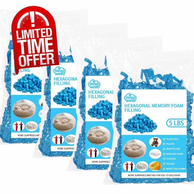Memory Foam Filling 20 Lbs Blue Pillow Stuffing Bean Bag                                                          Hexagonal Cut Memory Foam Filling