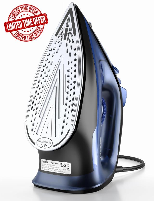 Sundu 1500W Steam Iron with Ceramic Soleplate & Auto-Off for Clothes                                                          1500W