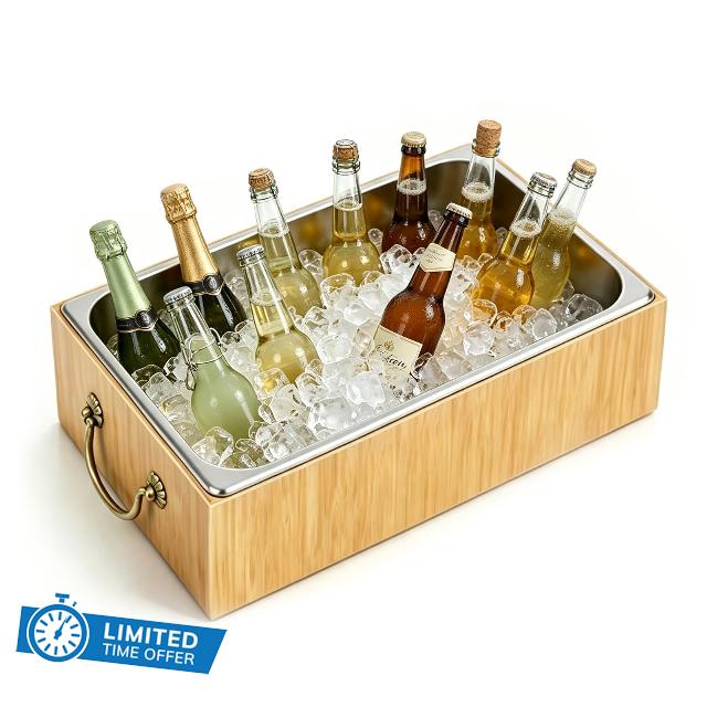 Large Ice Bucket with Removable Stainless Steel Liner and Side Handles