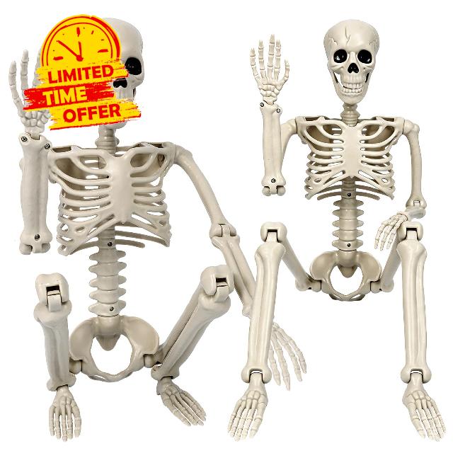 2 Pack Skeleton Halloween Decorations-3 ft Full Body Posable Joints                                                          36'' Plastic Human Skeletons for Halloween